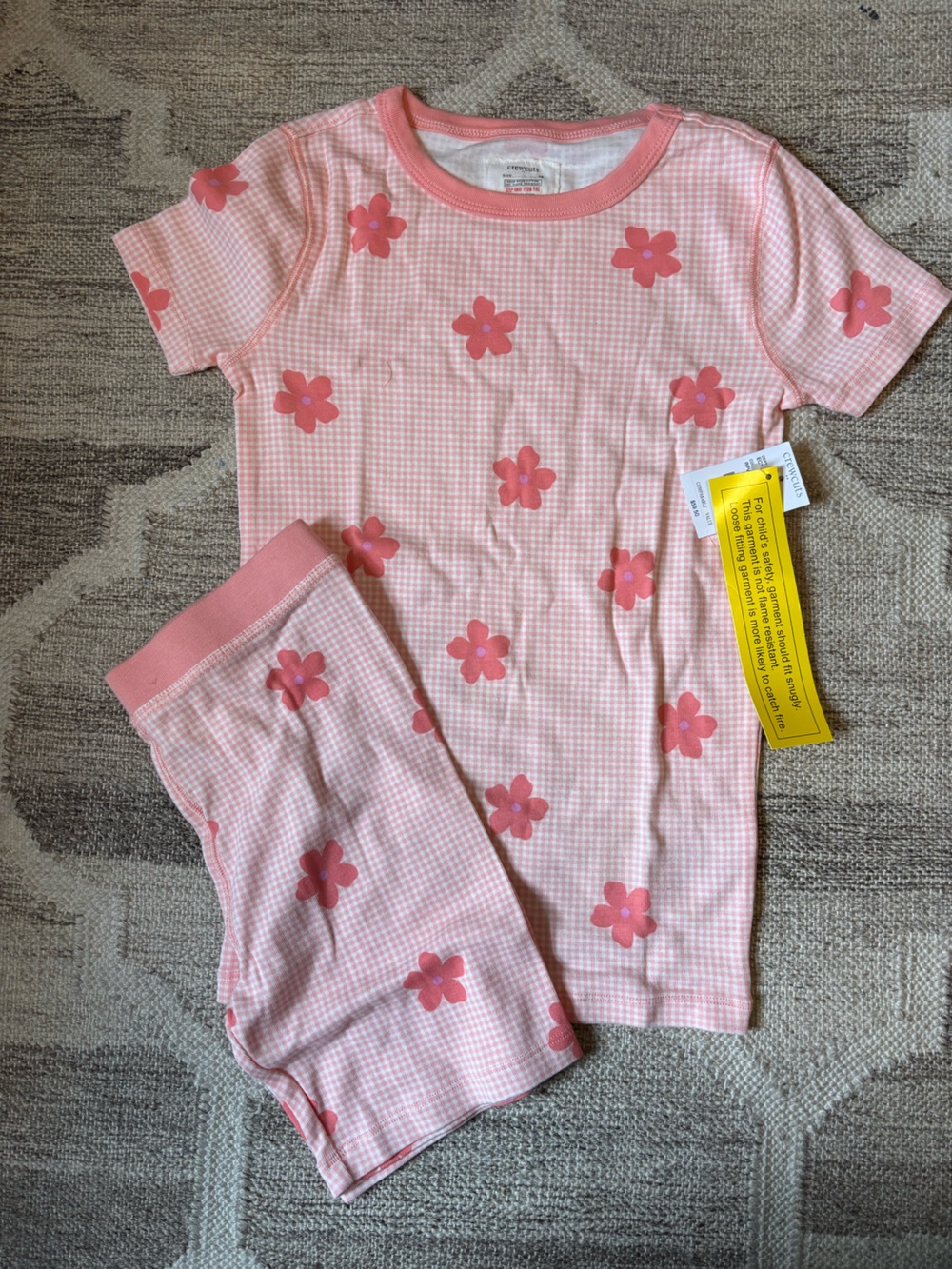 NWT Crewcuts Girls Pink Floral Gingham Short Sleeve Pajama Set size 10